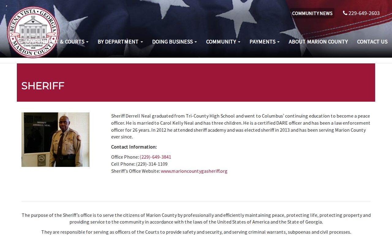 Marion County Jail release contact through the official sheriff page